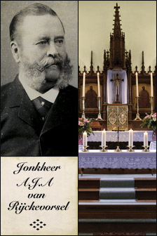Jonkheer A.J.A. van Rijckevorsel en het interieur van het St.Lambertuskerkje
